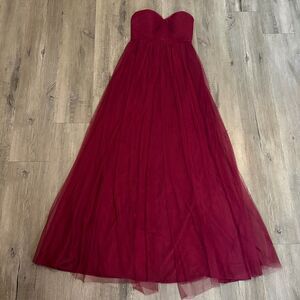 Jenny Yoo Tulle Dress Size 0 Burgundy Wine Strapless Formal Long Bridesmaid Prom